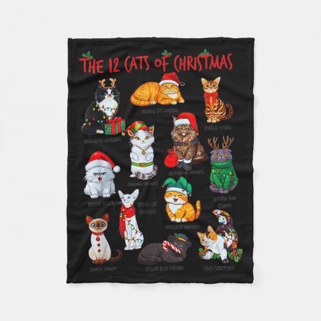 12 Cats Of Christmas Funny Holiday Xmas Cat Lover  Fleecedecke (Vorderseite)