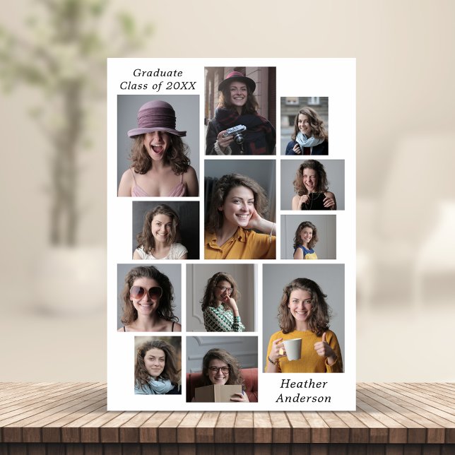 12 Collage de photos - Carte magnétique (12 Photo Collage Name & Graduating Year Graduation Magnetic Card)