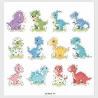 12 Cute Colorful Dino Vinyl Stickers Aufkleber