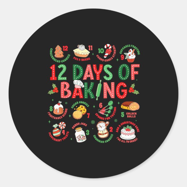 12 Days Of Baking Baker Christmas Cook Chef Baking Runder Aufkleber (Vorderseite)