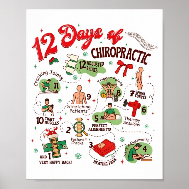 12 Days Of Chiropractic Christmas Chiropractor  Poster (Vorne)