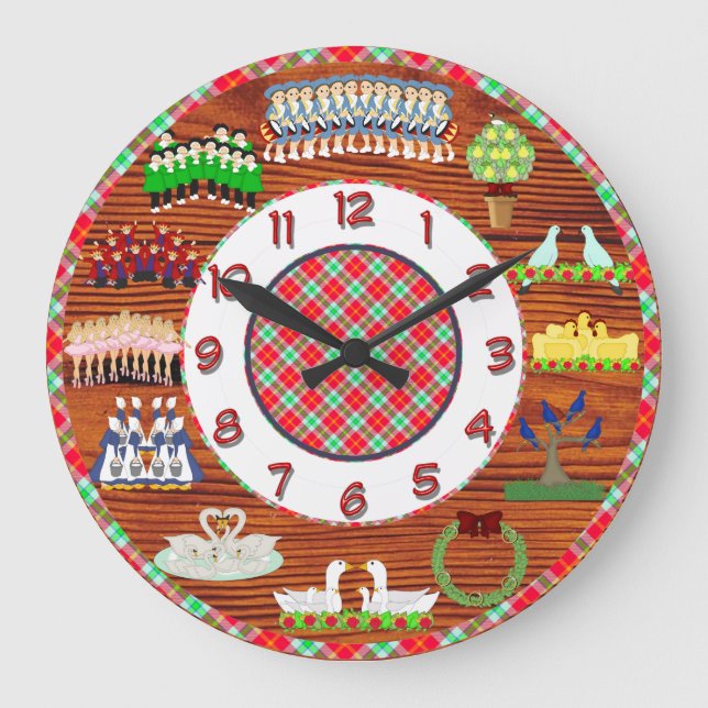 12 Days of Christmas Clock Wood und Plädoyer Große Wanduhr (Vorderseite)