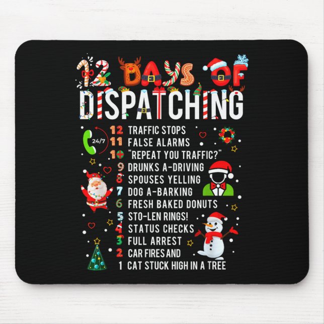 12 Days Of Dispatching Funny Christmas Dispatcher  Mousepad (Vorne)