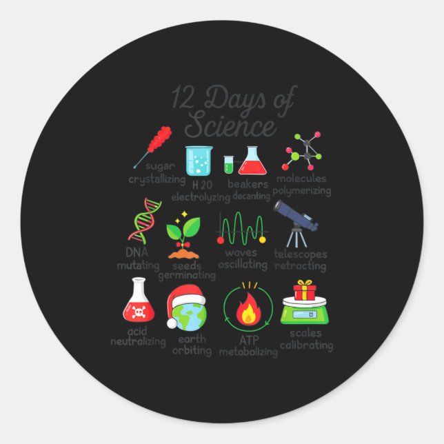 12 Days Of Science Funny Science Teacher Christmas Runder Aufkleber (Vorderseite)