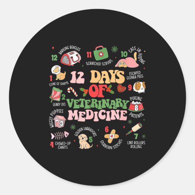 12 Days Of Veterinary Medicine Funny Christmas Vet Runder Aufkleber (Vorderseite)