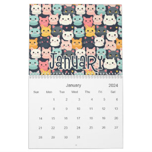 12 Designs für Niedliche Katzen - Nahtlose Muster Kalender