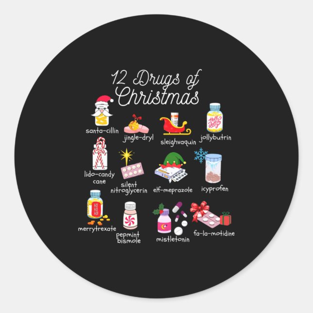 12 Drugs Of Christmas Pharmacist Technician Pharma Runder Aufkleber (Vorderseite)