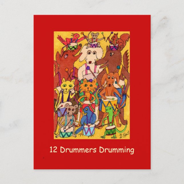 12 Drummer Feiertagspostkarte (Vorderseite)