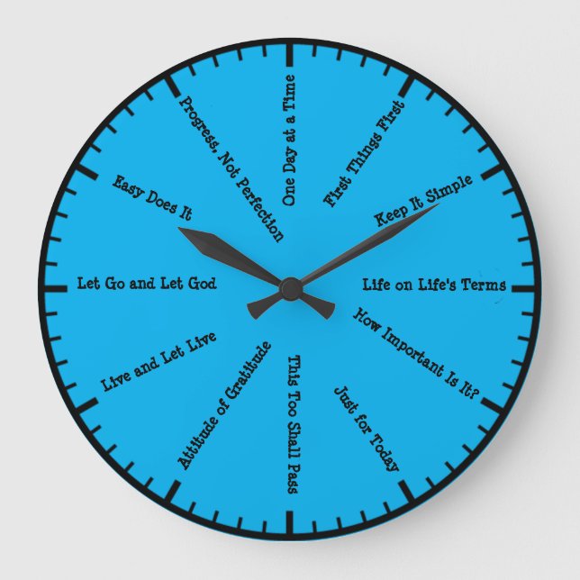 12 Étape Sobriété Alcoholics Blue Wall Horloge (Recto)