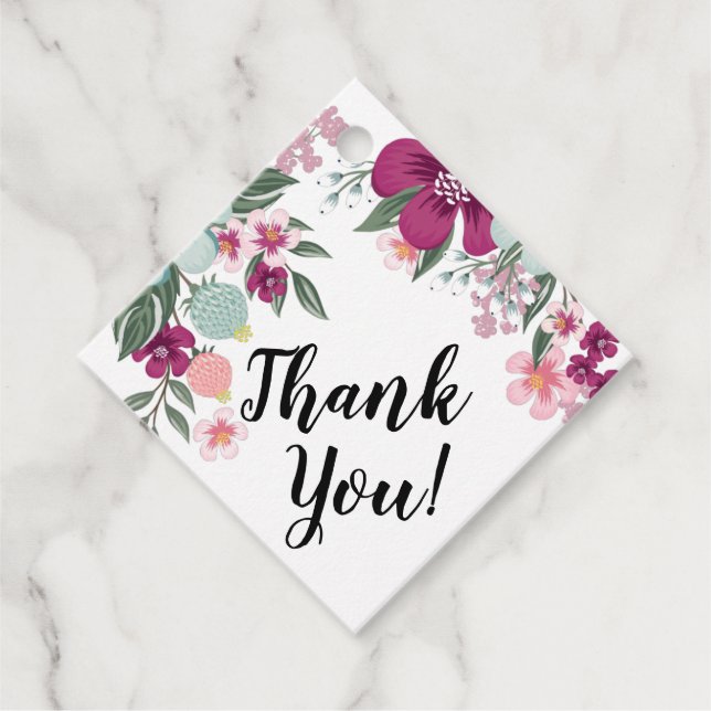 12 étiquettes cadeaux Fleurs tropicales en blanc (Devant)