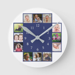 12 Familienfoto-Collage Erstellen Sie Ihre eigene  Runde Wanduhr