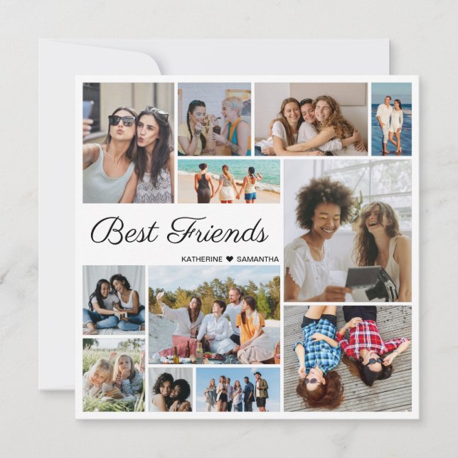12 Foto Collage Best Friends Forever Flat Card (Vorderseite)