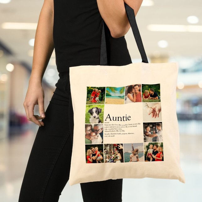 12 Foto Collage Beste Tante, Tante Definition Tragetasche (12 Photo Collage Best Aunt, Auntie Definition Tote Bag)