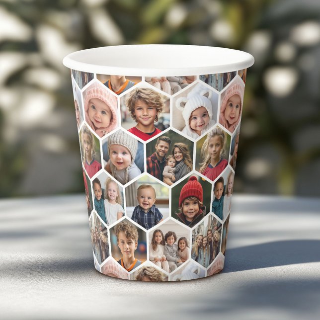 12 Foto Collage - funky hexagon Honeycomb Pappbecher (Personalized Paper Cups)