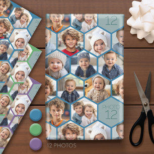 12-Foto-Collage - funky hexagonale Wabenstruktur Geschenkpapier Set