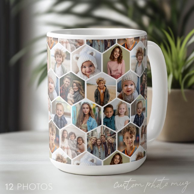 12 Foto-Collage - funky hexagonales Muster Kaffeetasse (Custom Photo Mug - Makes a Great Gift)