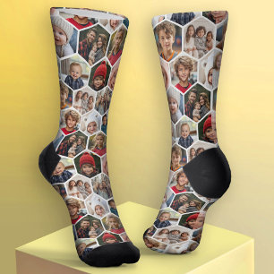 12-Foto-Collage - funky Sechseck - Zufallsmuster Socken