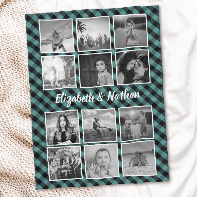 12 Foto Collage Gingham Checkered Family Keepake Fleecedecke (Von Creator hochgeladen)
