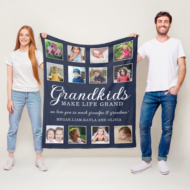 12 Foto Collage Grandkids machen Life Grand Blue Fleecedecke (Beispiel)