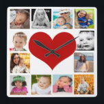12 Foto Collage Herz Einzigartig Personalisiert Quadratische Wanduhr<br><div class="desc">Einfach angepasste Produkte von Ricaso .. laden Sie Ihre eigenen Fotos / Bilder in dieses Herz-Design Wand-Uhr mit 12 Fotoplattflächen für Ihre eigenen Fotos zu</div>