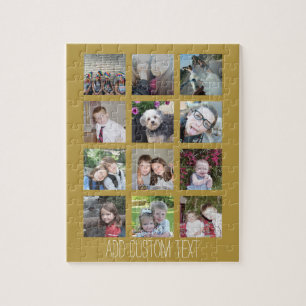 12-Foto-Collage mit goldenem Hintergrund