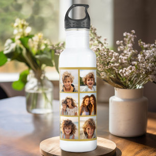 12-Foto-Collage mit goldenem Hintergrund Edelstahlflasche
