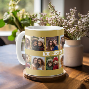 12-Foto-Collage mit goldenem Hintergrund Kaffeetasse