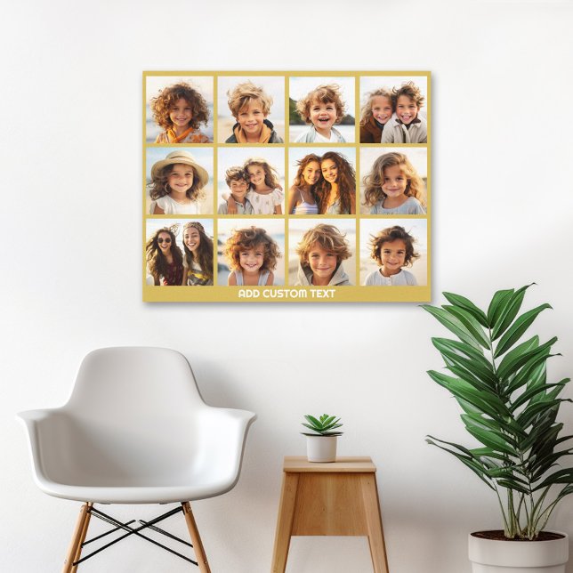 12-Foto-Collage mit goldenem Hintergrund Leinwanddruck (Personalized wall art with 12 photos)