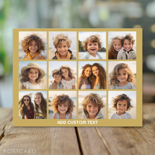 12-Foto-Collage mit goldenem Hintergrund Postkarte