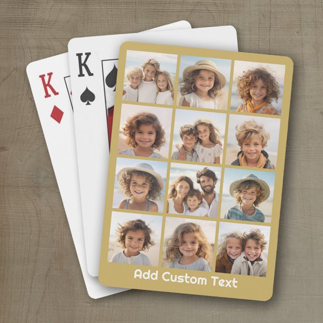 12-Foto-Collage mit goldenem Hintergrund Spielkarten (Personalized playing cards with a fun photo collage)