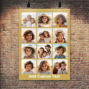 12-Foto-Collage mit goldenem Hintergrund und Text Poster