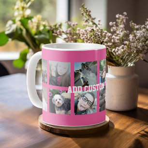 12-Foto-Collage mit rosa Hintergrund Kaffeetasse
