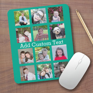 12-Foto-Collage - modernes Raster auf Smaragdgrün Mousepad
