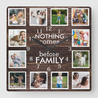12 Foto Collage Nichts kommt vor Familienangebot Quadratische Wanduhr