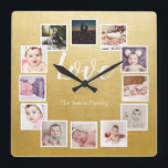 12 Foto Collage Personalisiert Gold Quadratische Wanduhr<br><div class="desc">12 Foto Collage Personalisiert Template Wand-Uhr / Gold.. Fügen Sie einfach Ihre eigenen Fotos und Text zu dieser großartigen Wanduhr .. leicht zu personalisieren .. individuell anpassbare Fotomaterial-Uhr von Ricaso - perfekte Geschenkideen</div>