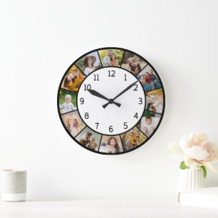 12 Foto-Collage Schwarz & Weiß Familie & Freunde Große Wanduhr