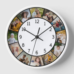 12 Foto-Collage Schwarz & Weiß Familie & Freunde Uhr