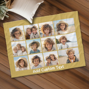 12 Foto-Collage und goldener Hintergrundtext Fleecedecke