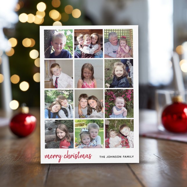 12 Foto Frohe Weihnachten Red Gingham Minimalistis (12 Photo - Year in Review Christmas Photo Card - Download Option Available)