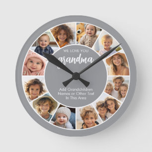 12 Foto Funky Fotocollage - Wir lieben dich Oma Runde Wanduhr