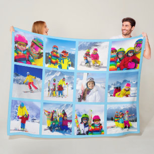 12 Foto Grid Collage Blue Fleecedecke