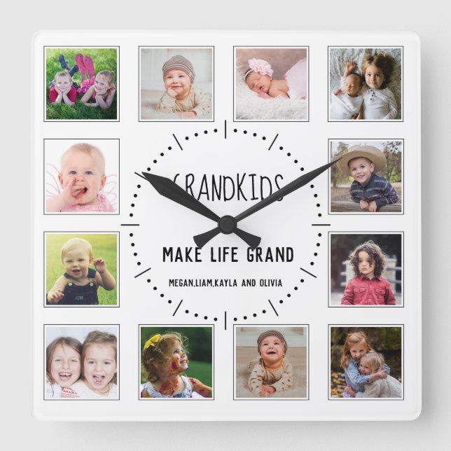 12 Foto Großkinder machen lebensgroßes Zitat weiß Quadratische Wanduhr (Vorderseite)