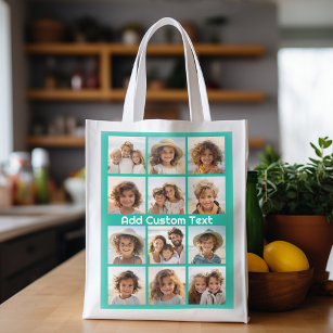 12 Foto Instagram Collage mit grünem Hintergrund Wiederverwendbare Einkaufstasche