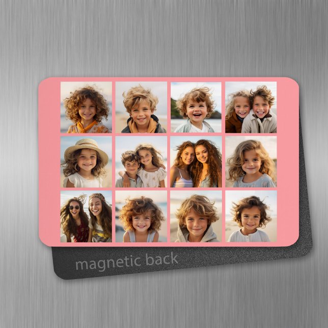 12 Foto Instagram Collage mit Korallenhintergrund Magnet (Personalized fridge magnet - add photos and text)