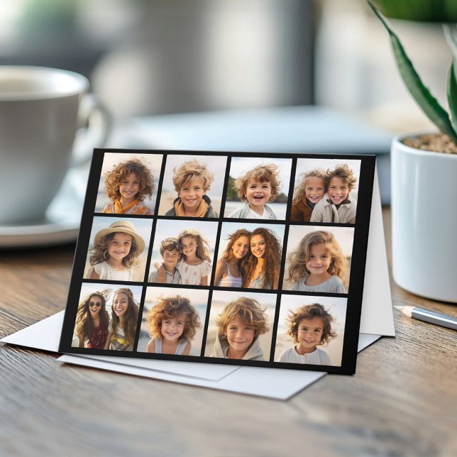 12 Foto Instagram Collage mit schwarzem Hintergrun Karte (Custom Folded Greeting Card)