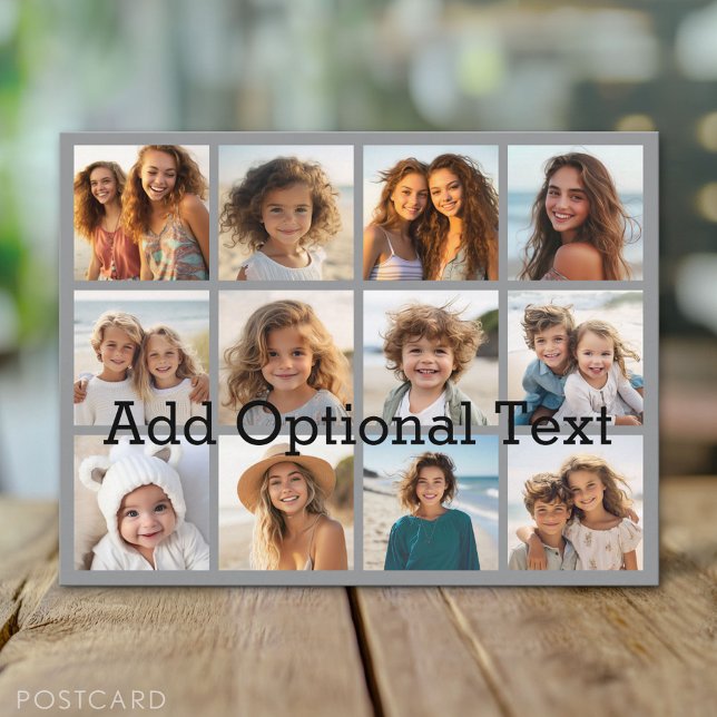 12 Foto Instagram Collage Pastellgrauer Hintergrun Postkarte (Photo Collage Postcard)