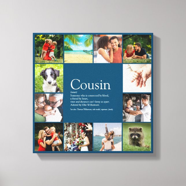 12 Foto Modern Blue Best Cousin Ever Definition Leinwanddruck (Vorderseite)
