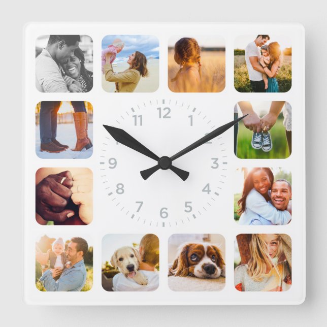 12-Foto-Rundschr. Quadratische Wanduhr (Vorderseite)