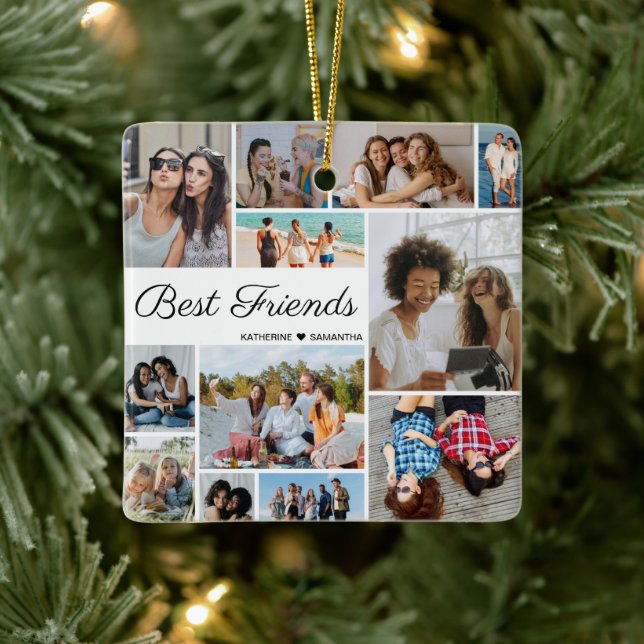 12 Fotocollage Beste Freunde für immer Keramikornament (Baum)