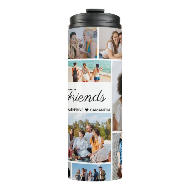 12 Fotocollage Beste Freunde für immer Thermosbecher (Vorderseite)
